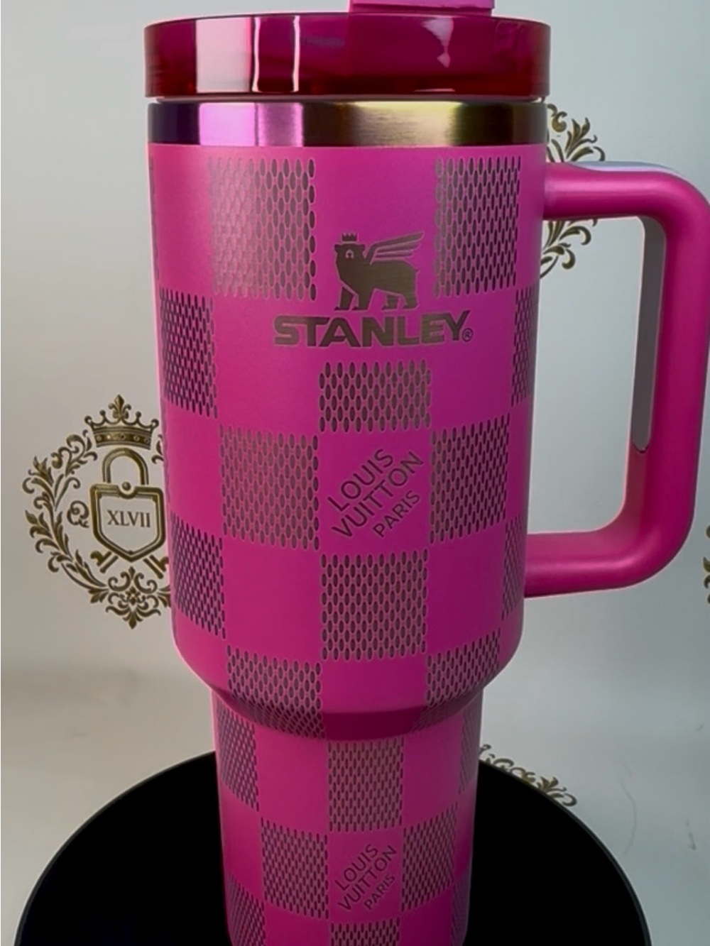 Stanley Hot Pink Checker Insulated Travel Mug with Handle